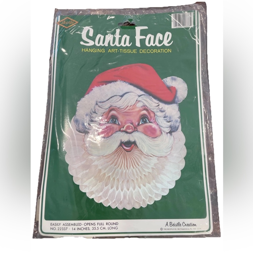 🆕Beistle 1982 vintage new old stock paper Santa Face Hanging Decoration USA made